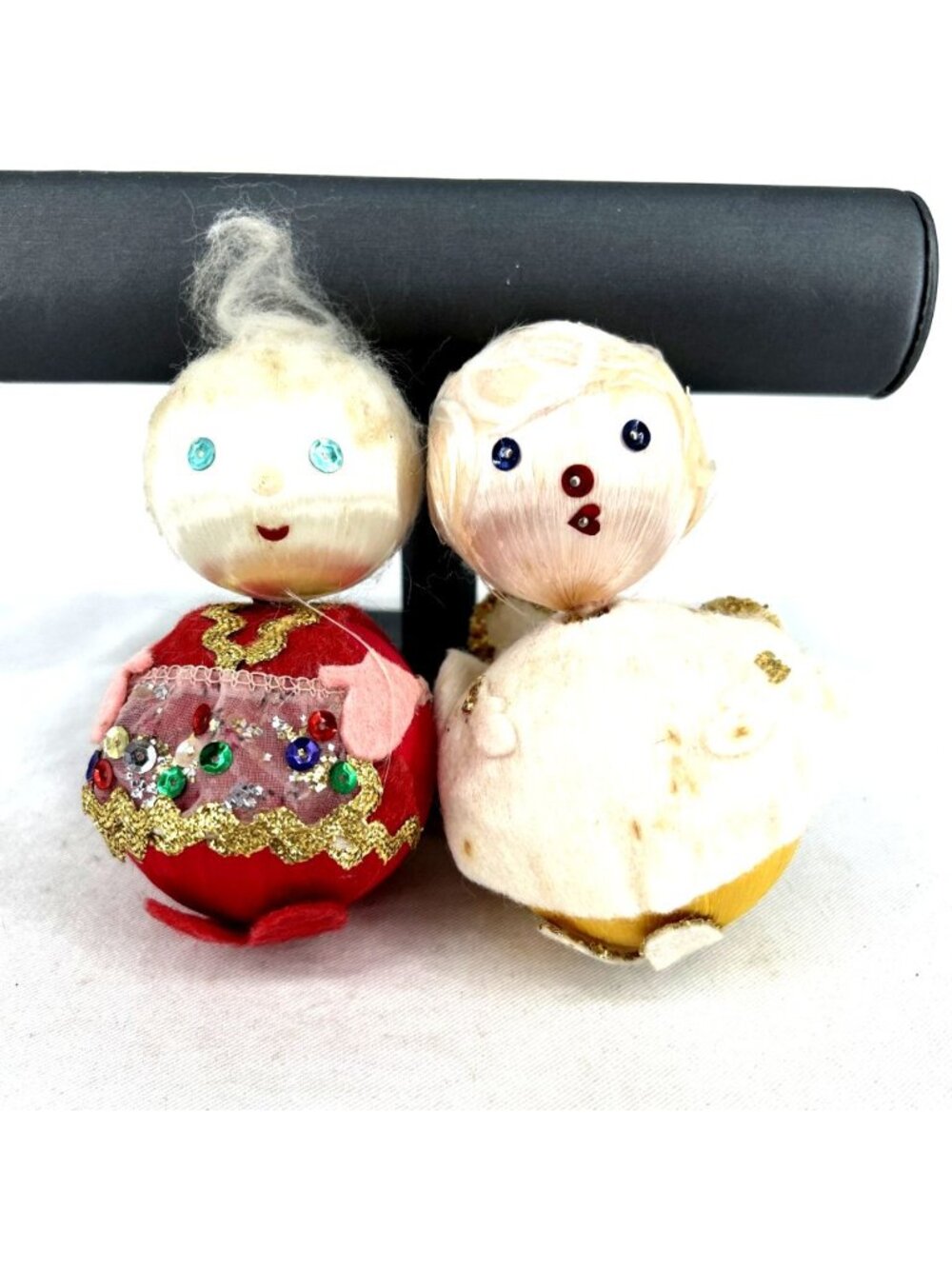 Spun Satin Christmas Snowman Ornaments Tallest 4" Lot of 2 FLAW